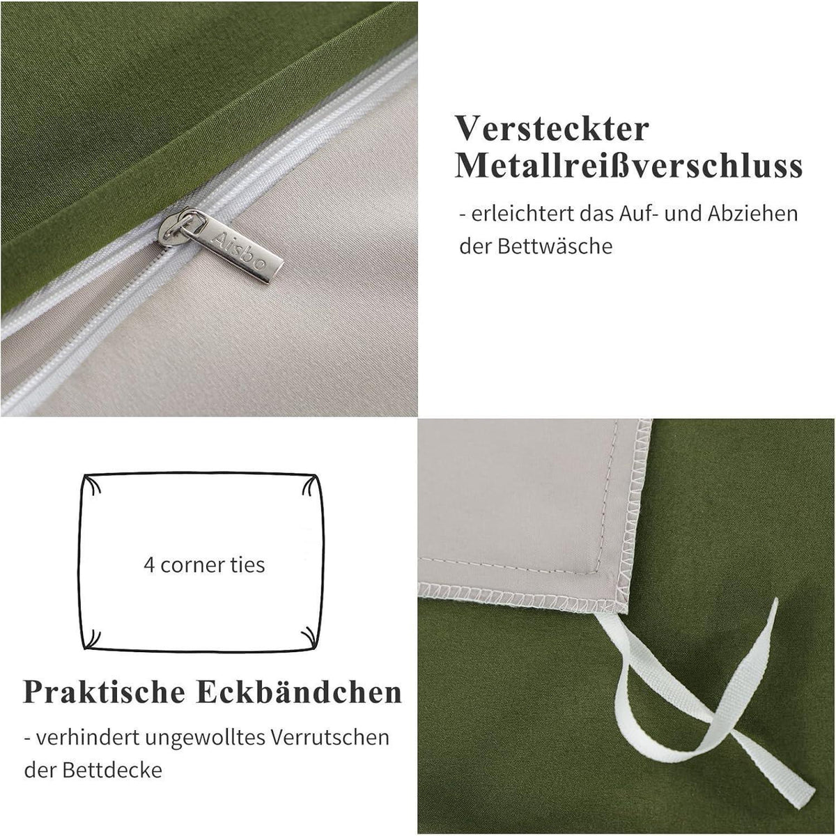 Bettwäsche-Set 135x200 4tlg. Olivgrün/Beige Wendebettwäsche Mikrofaser