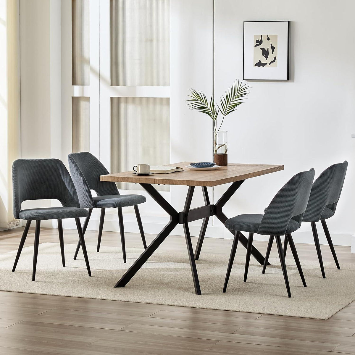 Esszimmerstühle 2er Set Schwarz, Kordsamt Gepolstert