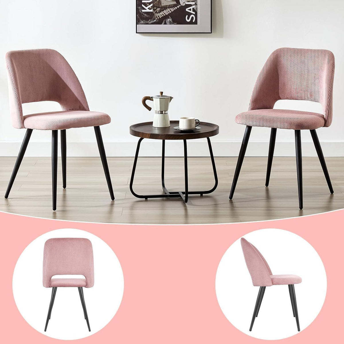 Esszimmerstühle 6er Set Rosa, Kordsamt & Metallbeine