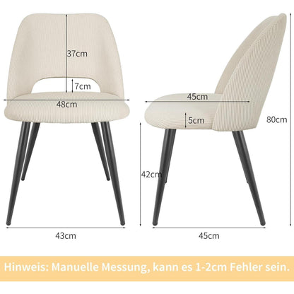 Esszimmerstühle 2er Set, Beige Kordsamt, Ergonomisch & Robust