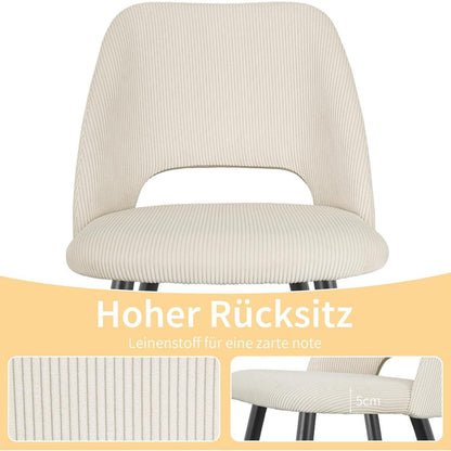 Esszimmerstühle 2er Set, Beige Kordsamt, Ergonomisch & Robust