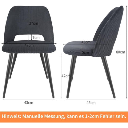 Esszimmerstühle 8er Set Schwarz, Kordsamt Gepolstert