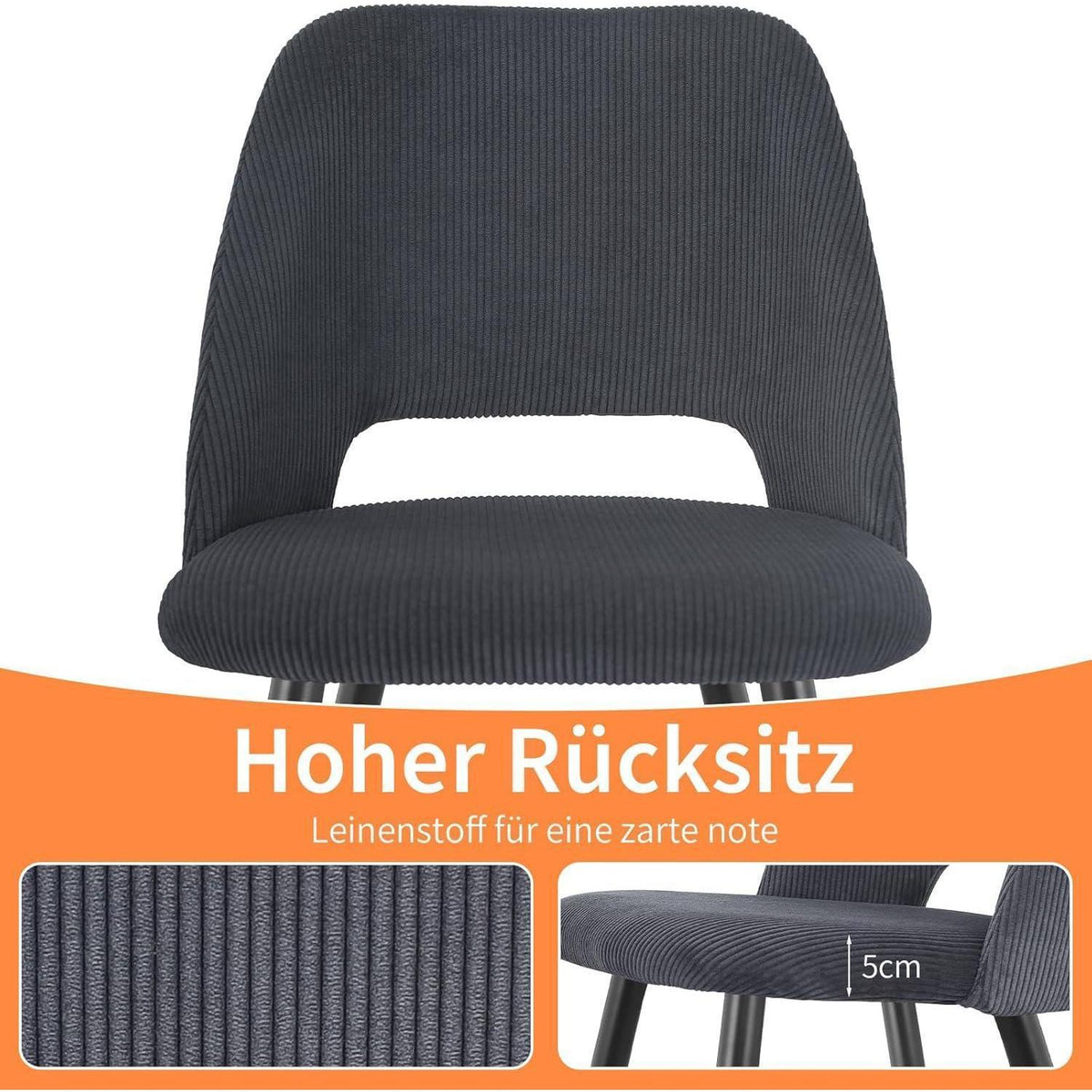 Esszimmerstühle 8er Set Schwarz, Kordsamt Gepolstert
