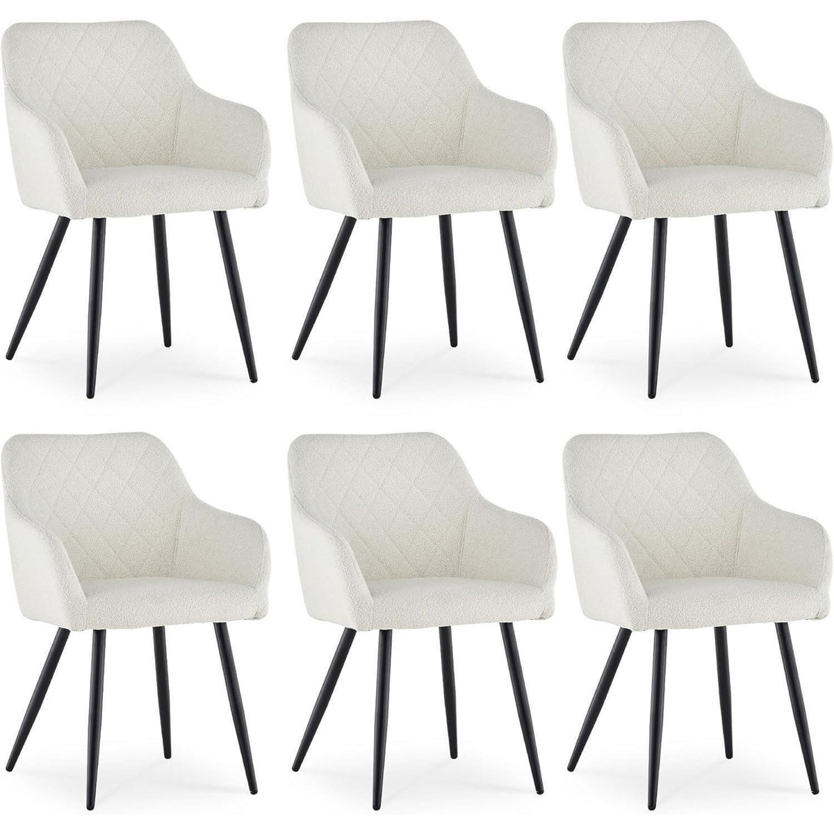 CLIPOP Esszimmerstühle 6er Set Teddy Bouclé Nebelweiß