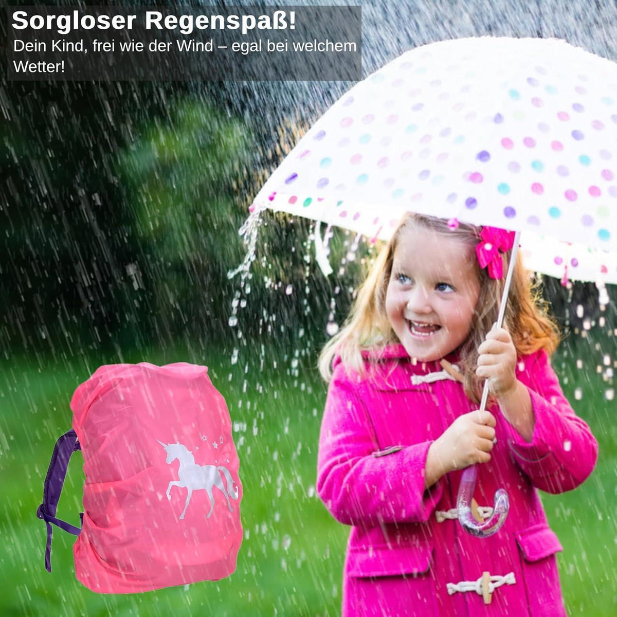 Kinder Regenhülle für Schulranzen, wasserdicht, reflektierend, Rosa