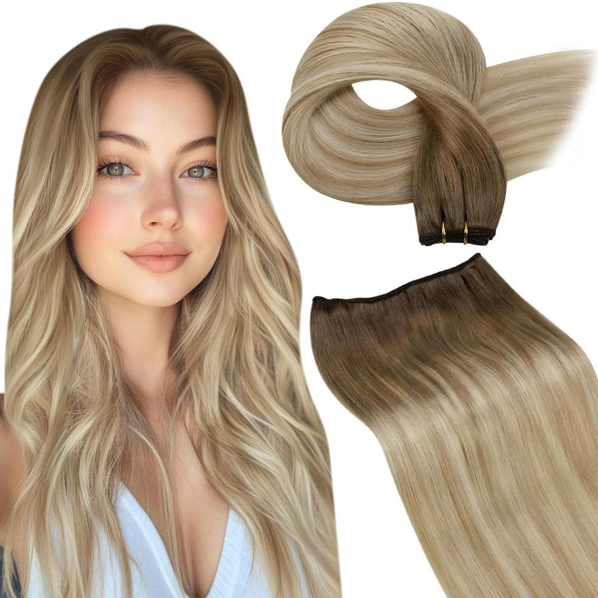 Echthaar Tressen Ombre Blond - Sew-in Weft 60cm