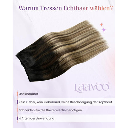 Echthaar Tressen Blayage Schwarz Ombre 60cm - 100g