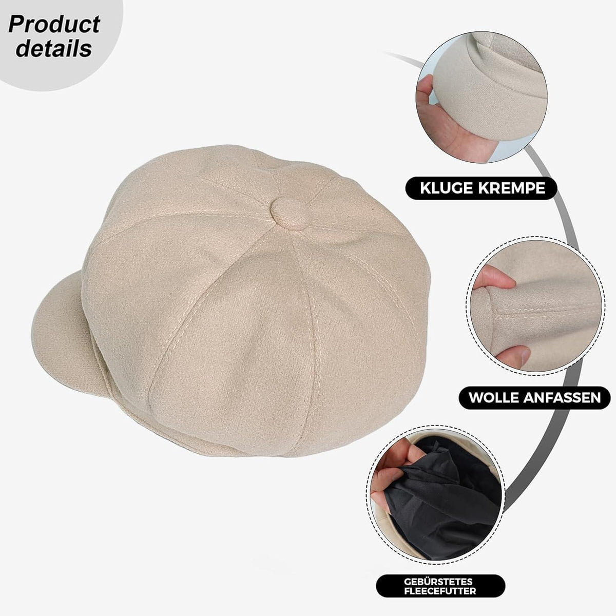 Vintage Damen Baskenmütze Wintermütze Beige