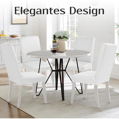 Stretch Stuhlhussen Set 6er - Weiß, Wasserabweisend in Lederoptik