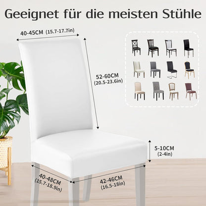 Stretch Stuhlhussen Set 6er - Weiß, Wasserabweisend in Lederoptik
