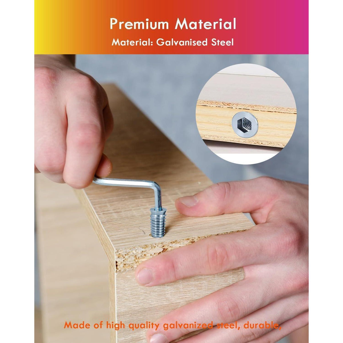Einschraubmuttern M8x15mm für Holz, 50 Stück mit Schraubenschlüssel
