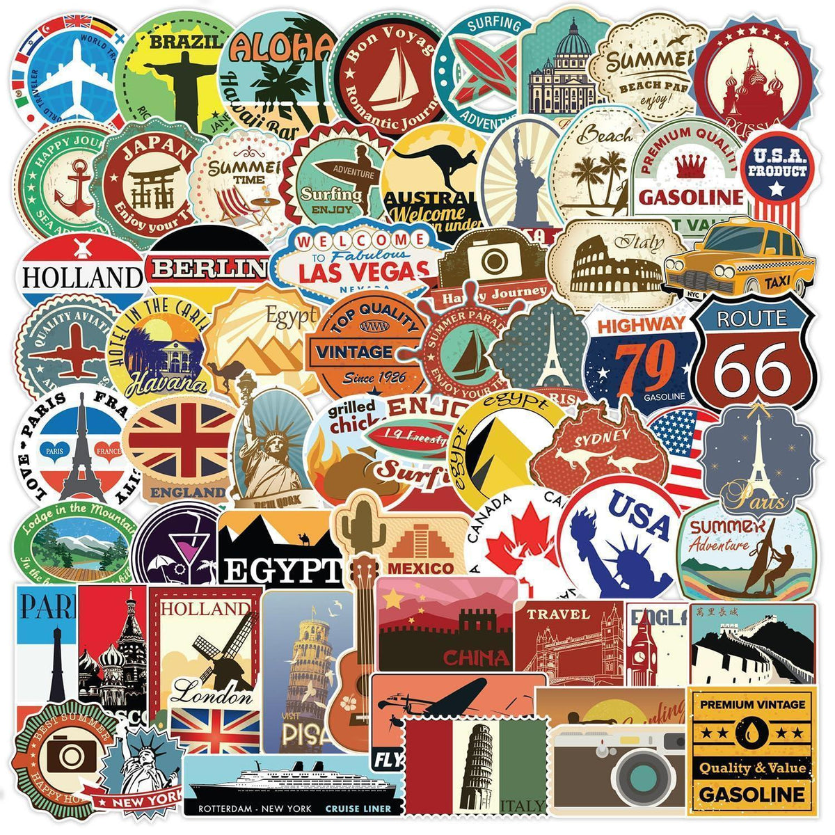 100 Retro Reise Aufkleber Set für Koffer & Laptop