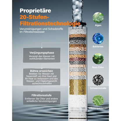 Duschkopf mit Filter, 6 Strahlarten, Hochdruck Handbrause, Wassersparend, Gebürstetes Nickel