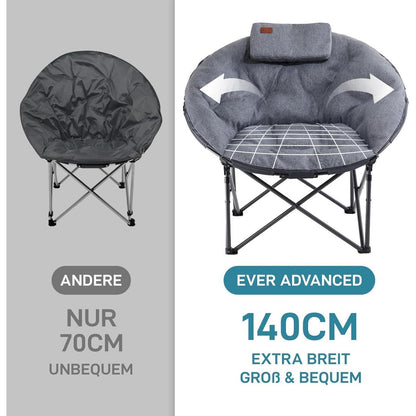 XXL Moonchair Campingstuhl faltbar, 150kg belastbar, dick gepolstert, grau