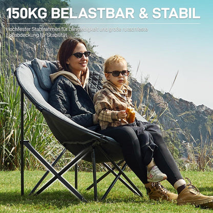 XXL Moonchair Campingstuhl faltbar, 150kg belastbar, dick gepolstert, grau