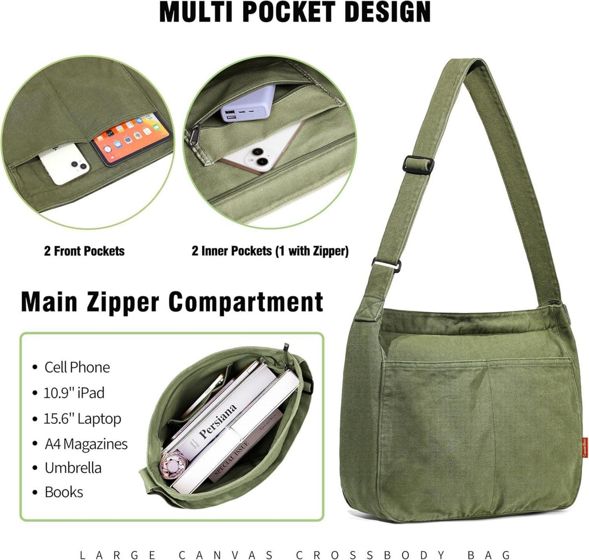 Canvas Messenger Bag Captain Blues Große Kuriertasche Multi-Pockets