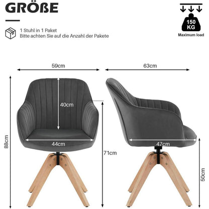 Drehbare Samt Esszimmerstühle 2er-Set mit Armlehnen