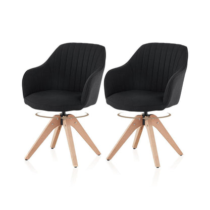 Drehbare Esszimmerstühle Set 2 | Leinen, Massivholz, Komfort