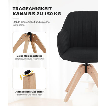Drehbare Esszimmerstühle Set 2 | Leinen, Massivholz, Komfort