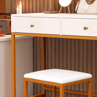 Moderner Schminktisch Weiß mit 2 Schubladen und Hocker