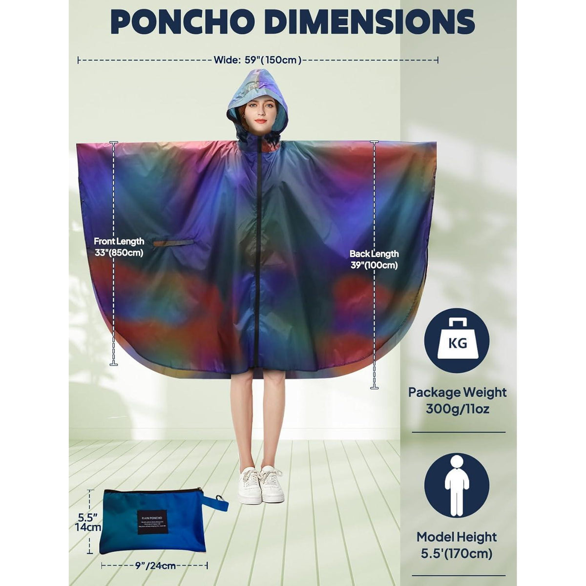 Wasserdichter Fahrrad-Regenponcho mit Kapuze, Blau-Lila-Verlauf