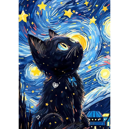 Diamant Painting Sternennacht Katze 5D DIY Bild Erwachsene