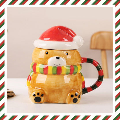 400ml Weihnachtstasse mit Bär & Deckel – Keramik Becher