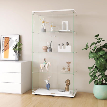 Glasvitrine Weiß 4 Etagen | Moderne Regalkabine für Wohnzimmer