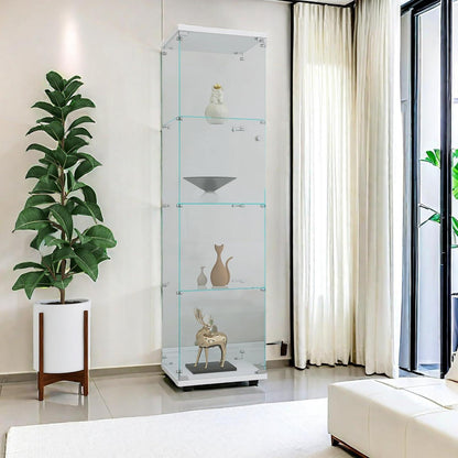 Glasvitrine Weiß 4 Etagen – Moderne Regalkabine für Wohnzimmer