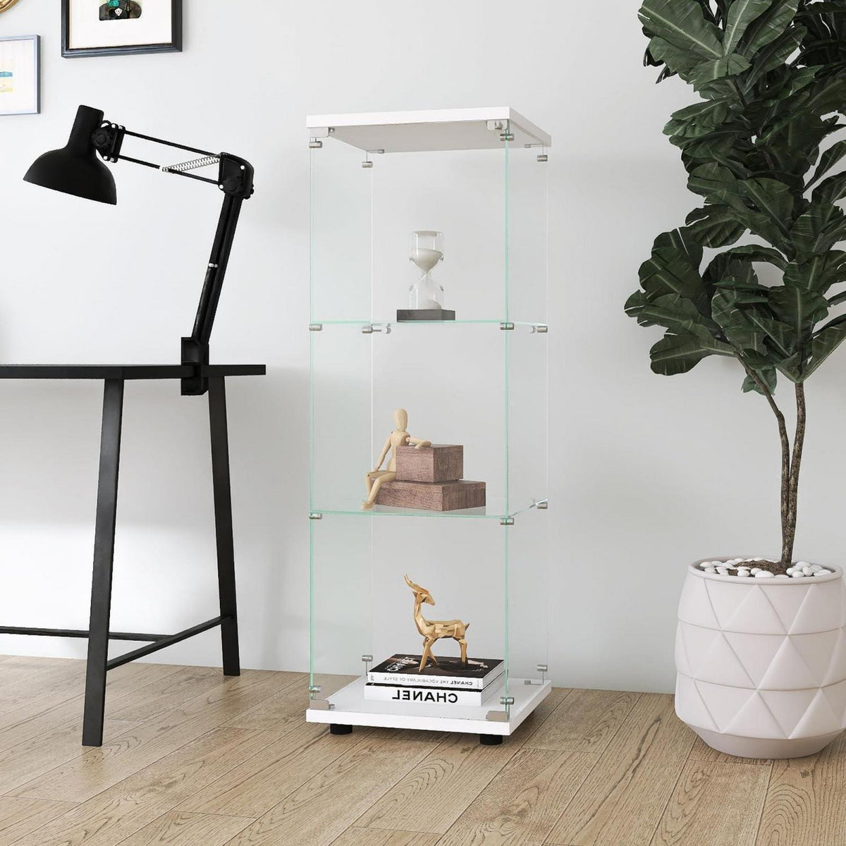 Glasvitrine 3 Etagen Weiß – Moderne Regalkabine für Wohnzimmer
