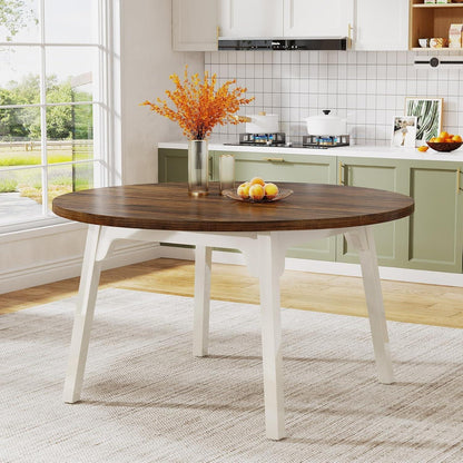Runder Esstisch 120cm – Massivholz Beine, Braun & Weiß