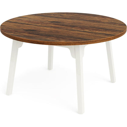 Runder Esstisch 120cm – Massivholz Beine, Braun & Weiß