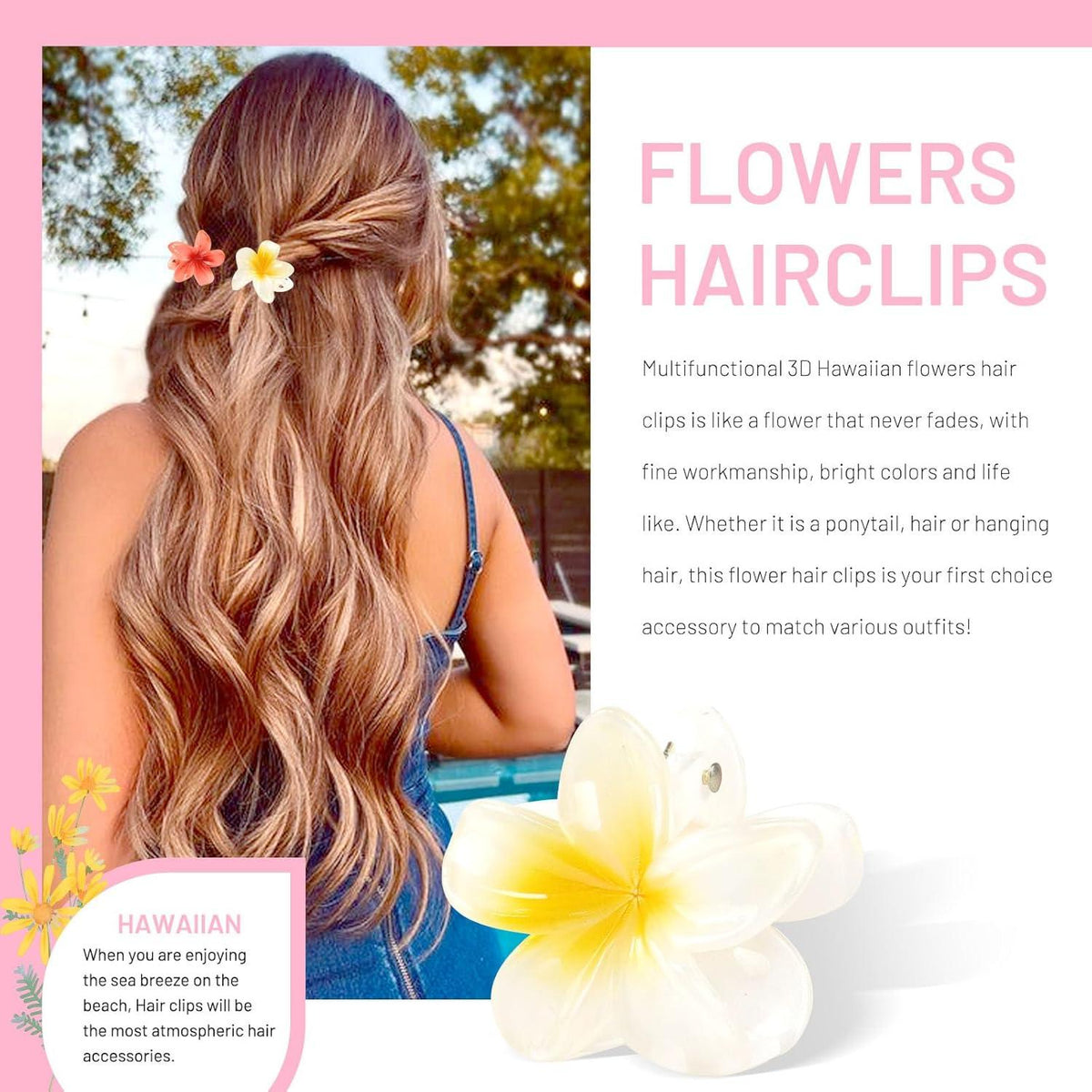 Kunststoff Blumen Haarklammer Hawaii 4cm Damen Matt Hair Clip für