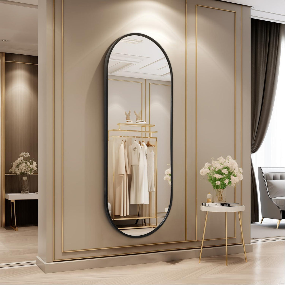 Ovaler Wandspiegel Schwarz 120x40cm – Badezimmer & Co.