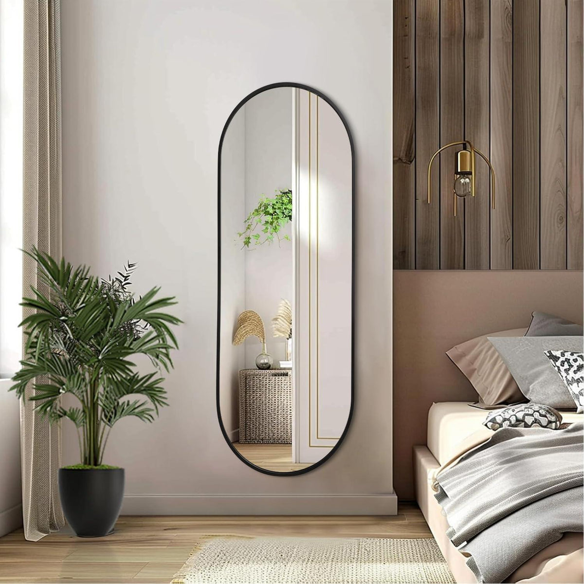 Ovaler Wandspiegel Schwarz 120x40cm – Badezimmer & Co.