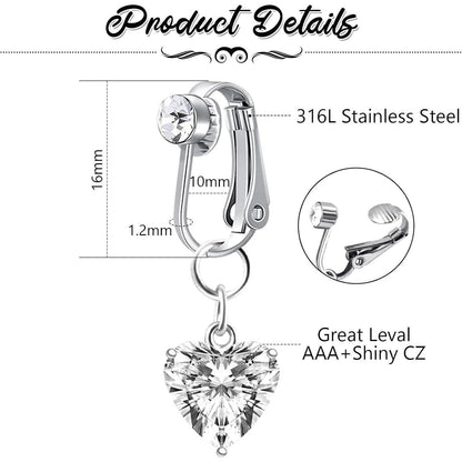 Fake Bauchnabelpiercing Set mit Clip, Herz Kristall Schmetterling Blume Anhänger