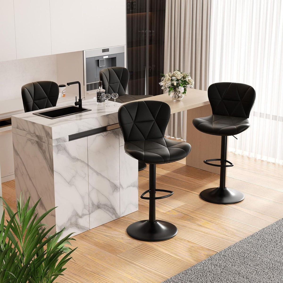 Barhocker 4er Set Höhenverstellbar mit Rückenlehne Schwarz
