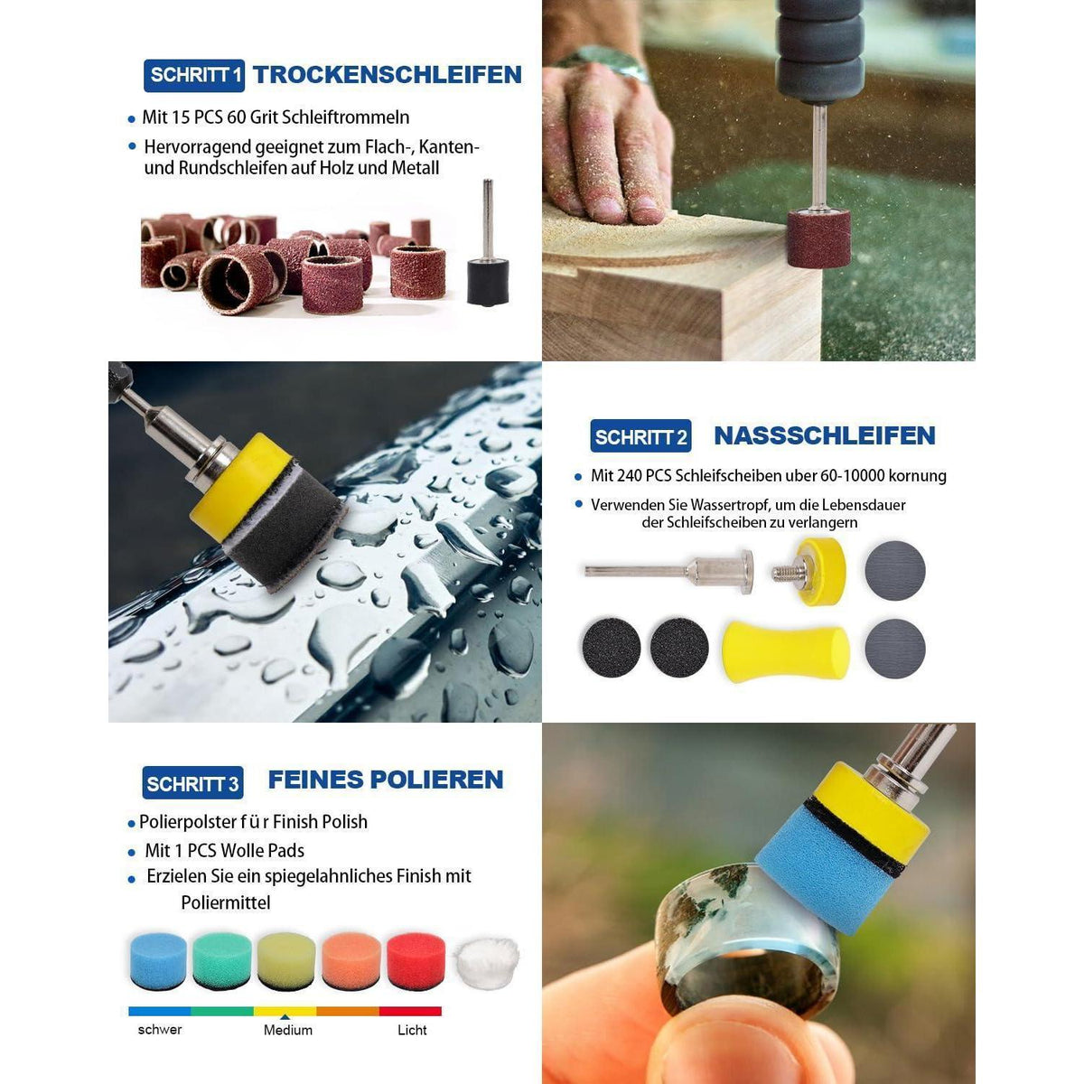 268tlg. Schleifscheiben Set 25mm Klett Nass Trocken für Dremel Zubehör