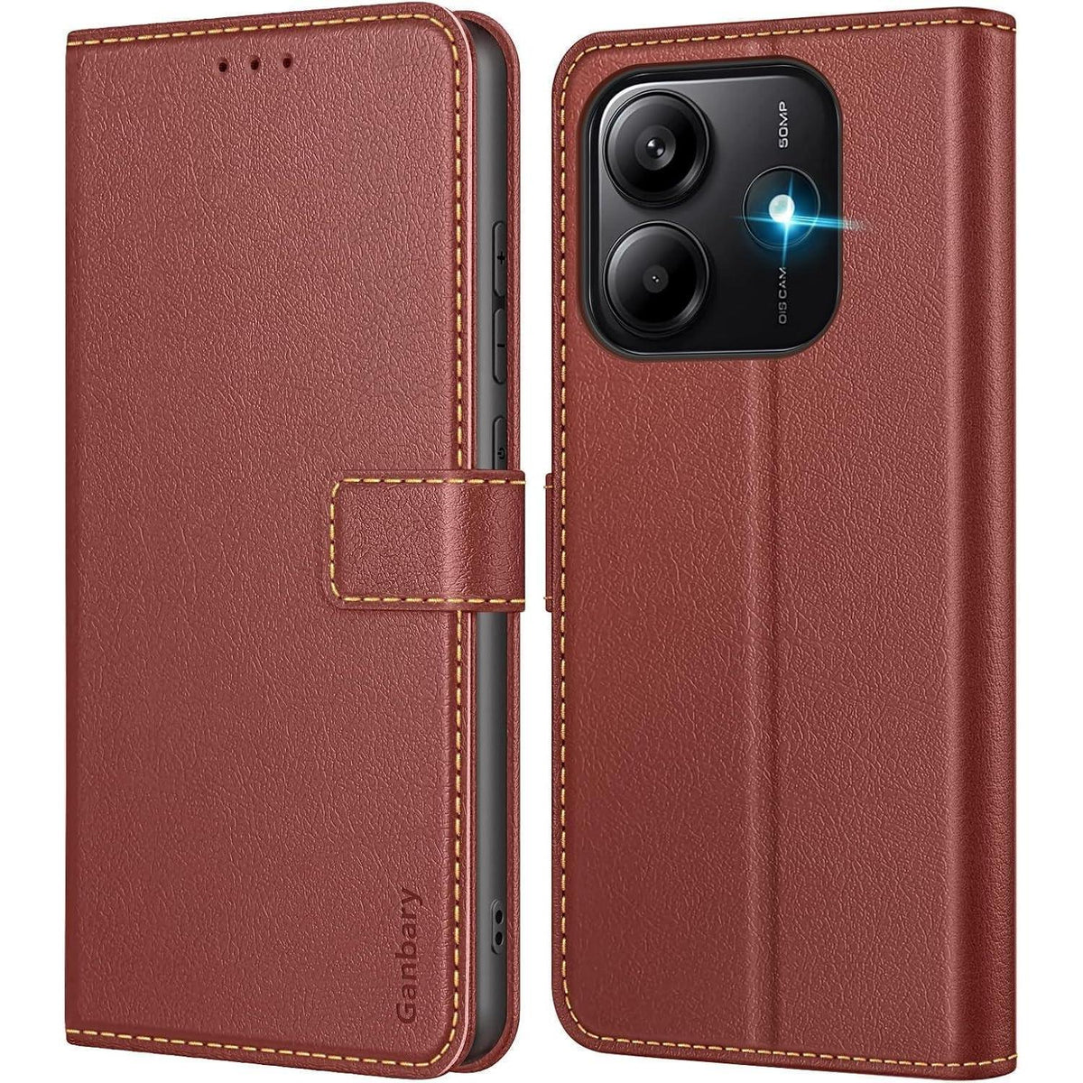 Klapphülle für Xiaomi Redmi Note 14 5G mit Kartenfächern & Standfunktion, Braun in Lederoptik