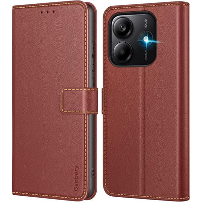 Klapphülle für Xiaomi Redmi Note 14 5G mit Kartenfächern & Standfunktion, Braun in Lederoptik