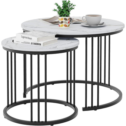 Runde Couchtische 2er-Set Metallrahmen Schwarz 60cm