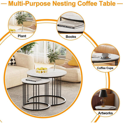 Runde Couchtische 2er-Set Metallrahmen Schwarz 60cm