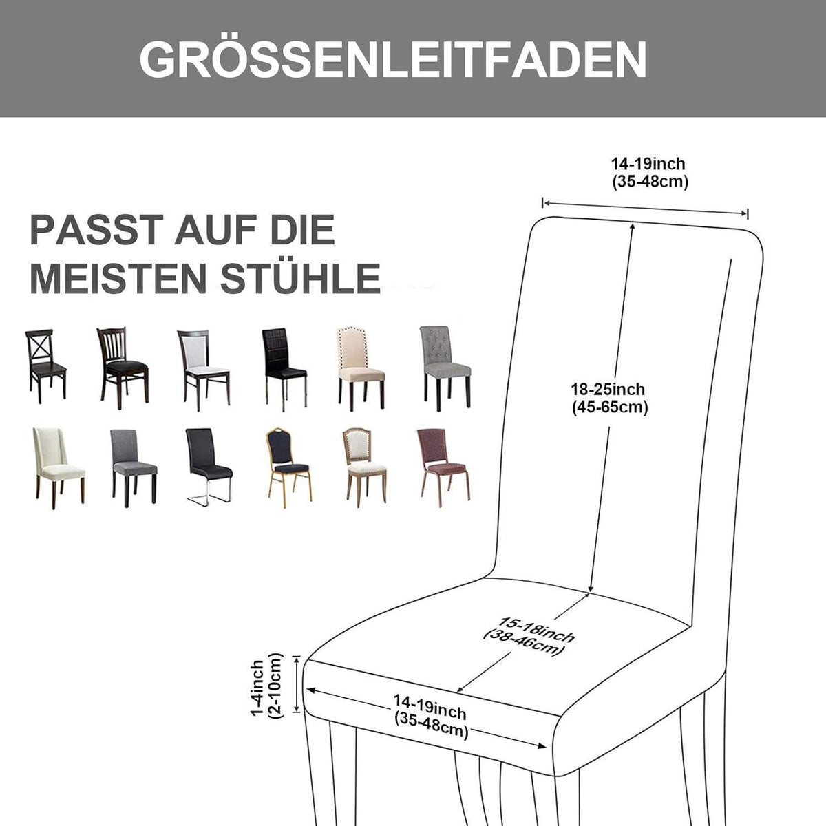 Stretch Stuhlhussen Set Grau – Abnehmbar & Waschbar