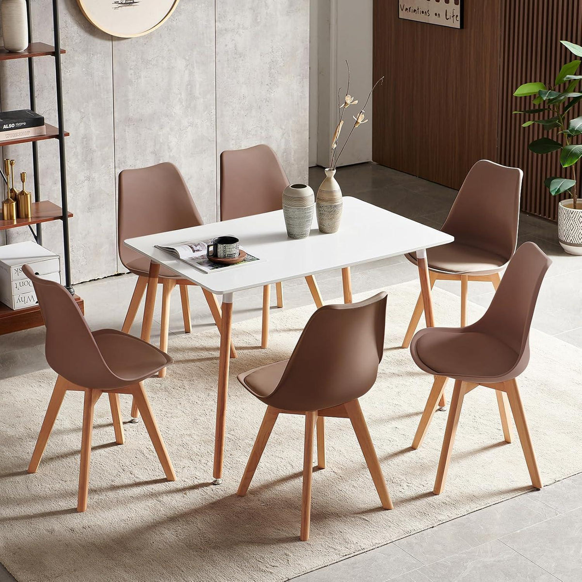 8 Esszimmerstühle skandinavisches Design, Buche in Lederoptik