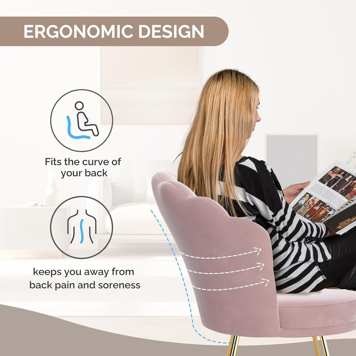 Polstersessel Samt Blütenblatt-Rückenlehne Gold, Rosa