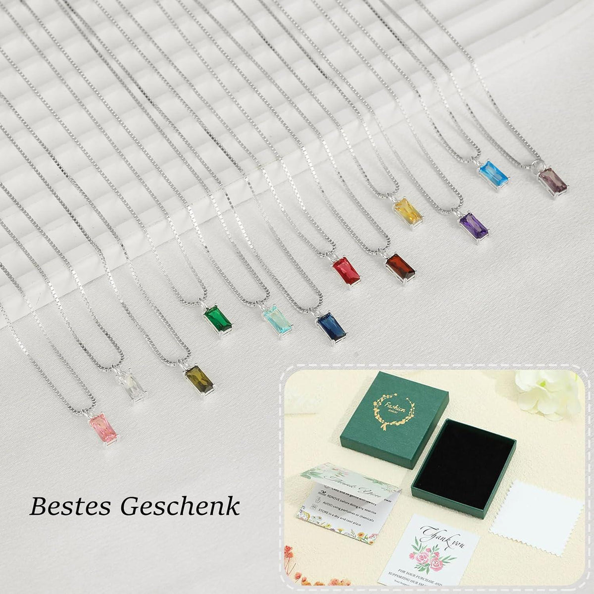 Geburtsstein Kette 925 Sterling Silber vergoldet Damen mit Anhänger Januar