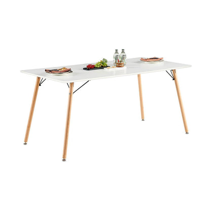 Rechteckiger Esstisch Weiß 160x80cm – Buchenholzbeine