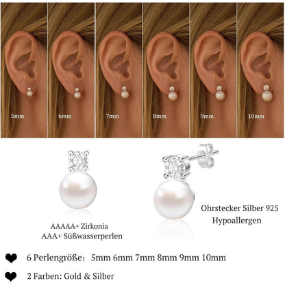 Perlen Ohrstecker 925 Silber Süßwasserperle Weiß Damen Gold/Silber