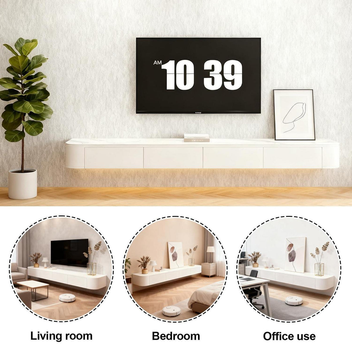 Moderner TV Schrank Weiß 140cm | Hängendes Lowboard mit Schubladen