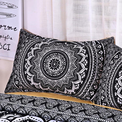 Boho Bettwäsche Set 135x200 Weiß Schwarz Blumen Mandala